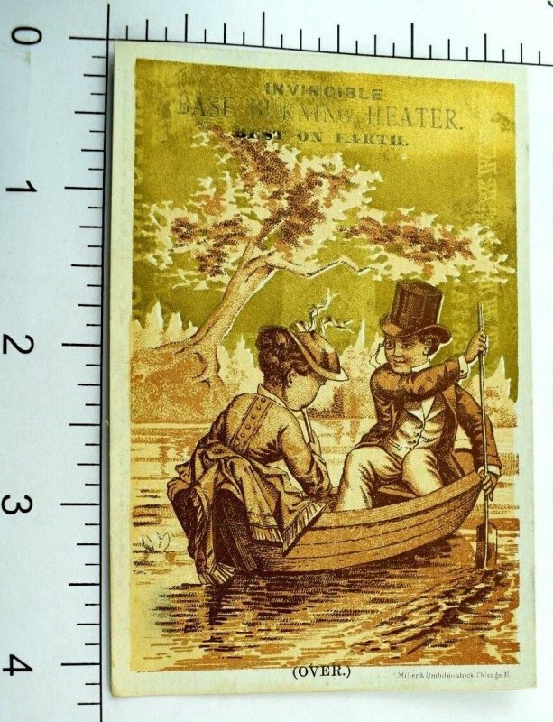 Invincible Base Burning Heater Lovely Couple In Row Boat Victorian Card P68