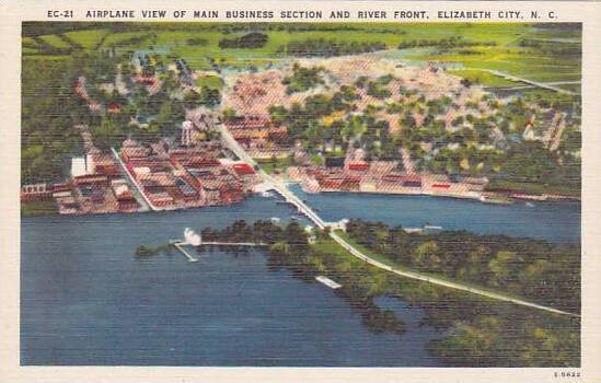 North Carolina Elizabeth City Airplane View Of Main Business Section And Rive...