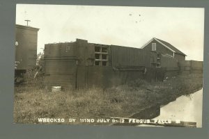 Fergus Falls MINNESOTA RP 1912 TORNADO Ruins TIPPED OVER TRAIN Railroad Cyclone