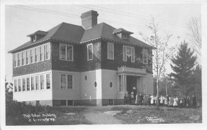 H84/ Greenville Maine RPPC Postcard c1910 High School Building Students 35 