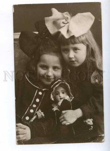 189614 RUSSIA Charming Girls w/ DOLL Toy Vintage REAL PHOTO