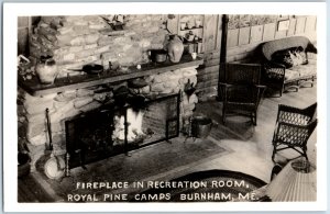 Vintage RPPC Inside View Fireplace Royal Pine Camps Burnham, Maine Postcard F223
