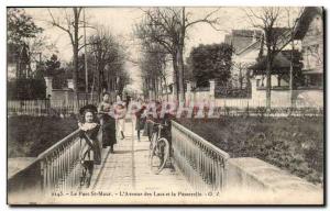 Parc Saint Maur Old Postcard L & # 39avenue lakes and the gateway (bike cycli...