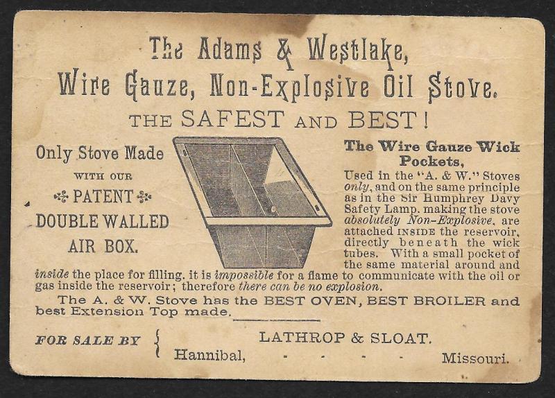 VICTORIAN TRADE CARD Wire Gauze Oil Stove Uncle Tom Reading to Eva Black Girl