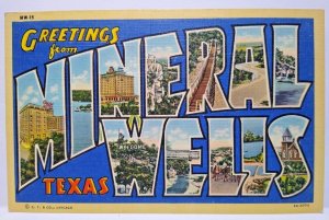 Greetings From Mineral Wells Texas Big Large Letter Linen Postcard Curt Teich