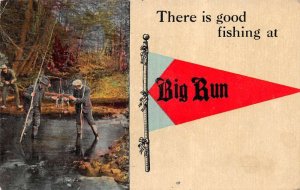 Big Run Pennsylvania Greetings Pennant Flag Fishing Scene Postcard AA87537
