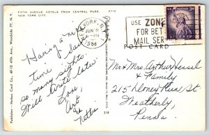 Fifth Avenue Hotels - Central Park - 1958 - Postcard