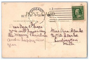 c1910's Christmas Pretty Girl Holding Holly Berries Embossed Chicago IL Postcard 