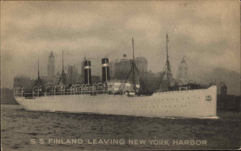 STEAMSHIP STEAMER SS Finland Leaves NY Harbor c1910 Postcard