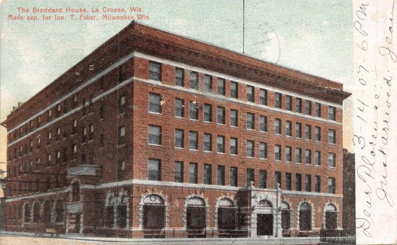 LA CROSSE WISCONSIN-STODDARD HOUSE-MADE FOR T. FABER OF MILWAUKEE POSTCARD 1907