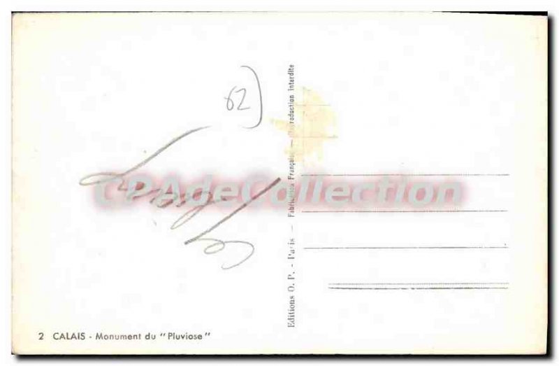 Old Postcard Calais Monument Pluviose