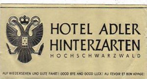 GERMANY HINTERZARTEN IM HOCHSCHWARZWALD HOTEL ADLER VINTAGE LUGGAGE LABEL