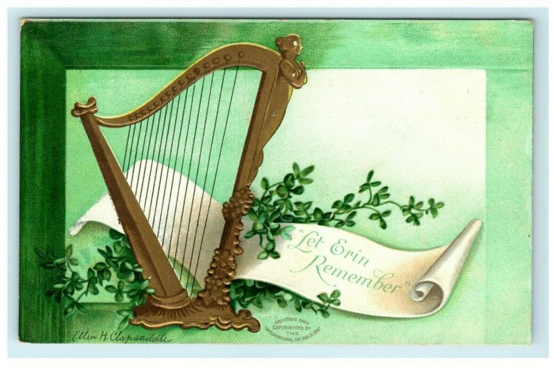 1909 St. Patrick's Harp Clover Clapsaddle Glenrock PA Antique Posted Postcard 