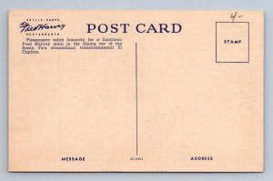 DINING CAR SANTA FE EL CAPTAIN TRAIN FRED HARVEY POSTCARD (1940s)