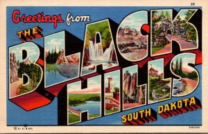South Dakota Black Hills Greetings Large Letter Linen 1956 Curteich