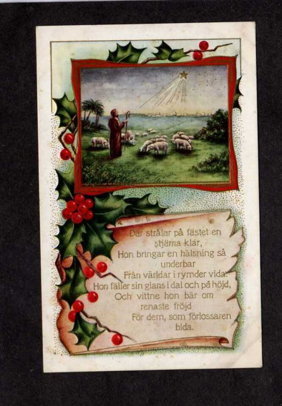 Christmas Greetings Postcard Poem Shepherd Sheep Star Religious PC