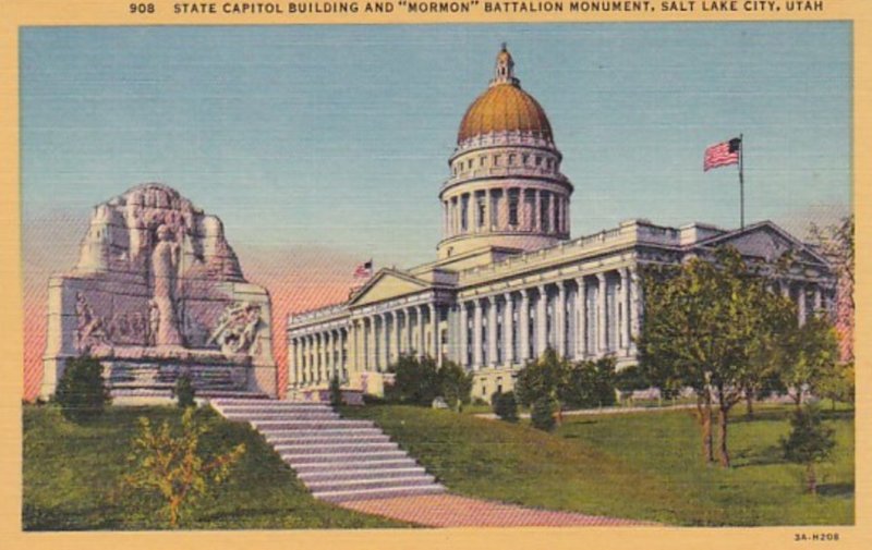 Utah Salt Lake City State Capitol Building and Mormon Battalion Monument Curt...