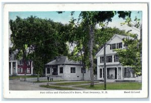 c1910's Post Office And FitzGerald's Store West Swanzey NH Handcolored Postcard