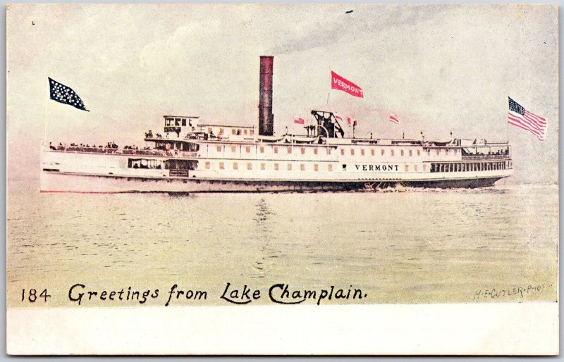 Greetings From Lake Champlain Vermont Transportation Vessel Antique Postcard