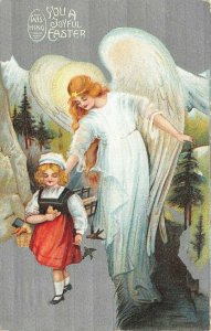 LP05  Easter  Postcard Guardian angel child 