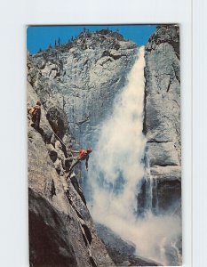 Postcard Upper Yosemite Falls And Rock Climbers, Yosemite National Park, CA