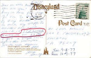 Disneyland Anaheim CA Frontierland Postcard used 1977