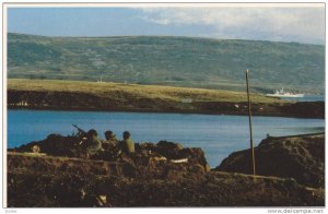 Falkland Islands; 1982 ;  San Carlos , British Gunners react as enemy fighter...