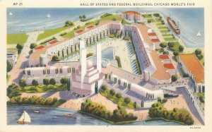 1933 Chicago World's Fair Century of Progress Hall of States & Fed Bld  Postcard