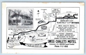 RAPID CITY, SD South Dakota ~ Roadside SWISS CHALETS MOTEL c1950s Postcard