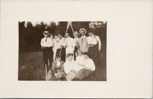 Portrait of People w/ Boat Oars Paddles Boating Unused Real Photo Postcard F66