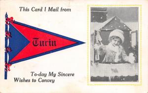 I Mailed This Card From Turin New York~Christmas Girl~Sincere Wishes~1914 PC