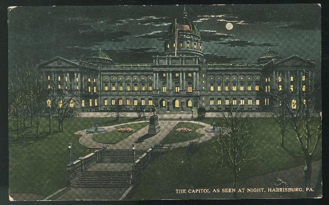 Harrisburg PA The State Capitol As Seen At Night   Vintage Postcard