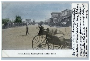 Cedar Kansas KS Postcard Looking South On Main Street Horse And Carriage 1910