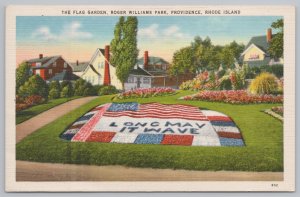Linen~The Flag Garden~Roger Williams Park~Long May It Wave~RI~PM 1947 Postcard