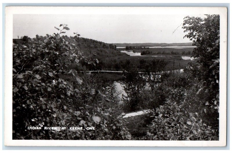 View Of Indian River At Keene Ontario Canada, Hanging Bridge RPPC Photo Postcard 