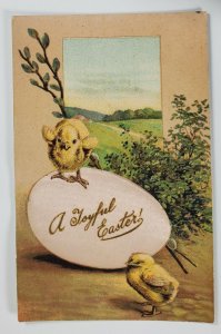 Easter Greetings Darling Chicks on Pink Satin Egg Postcard Q19