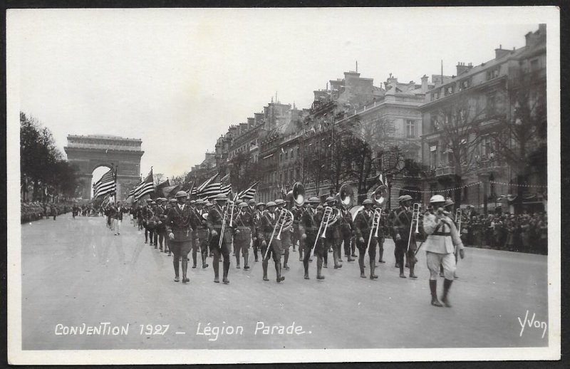 Military Band American Legion Parade Convention FRANCE RPPC Unused c1927