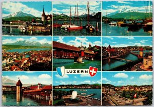 Lucerne Switzerland Pier Boats Fountains Lighthouse Landmarks Postcard