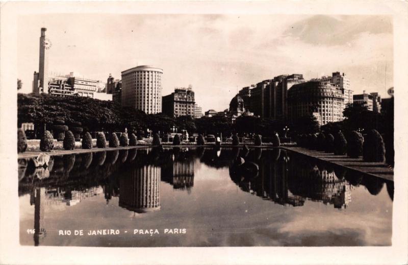 RIO DE JANEIRO BRAZIL~PRAÇA PARIS~PHOTO POSTCARD 1952 PSTMKS