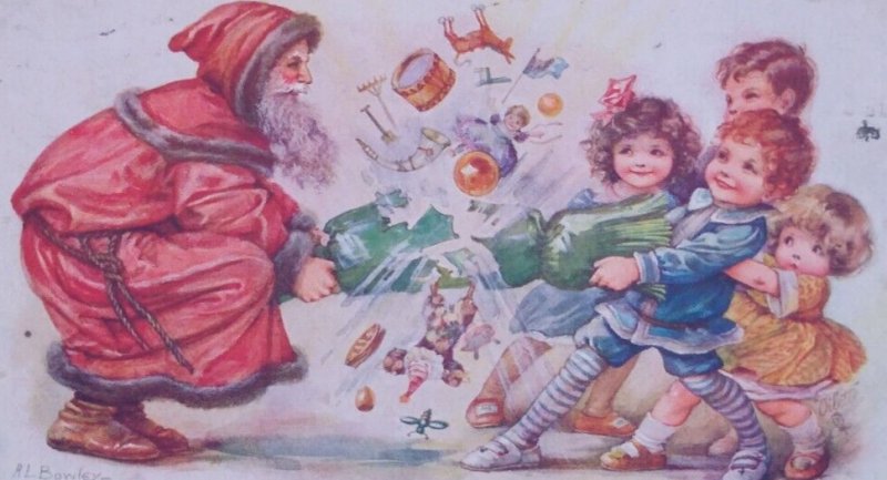 Santa Claus Raphael Tuck A/S Bowley Children Antique Vintage Christmas Postcard