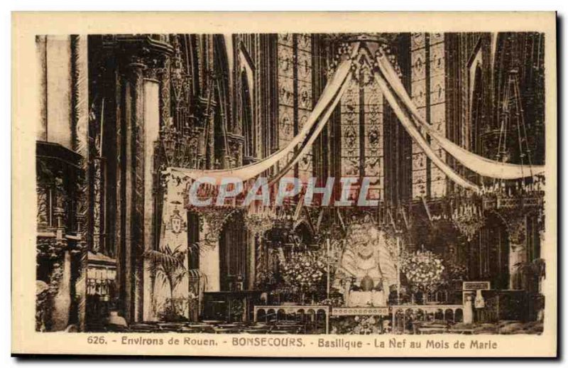 Surroundings of Rouen Bonsecours Postcard Old Basilica Nave in the month of Mary