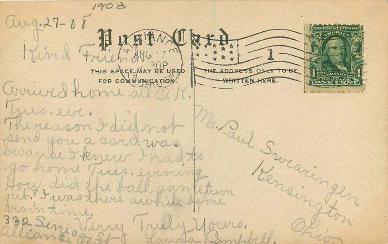 Alliance Ohio Lake Park Boat 1908 Postcard 5891