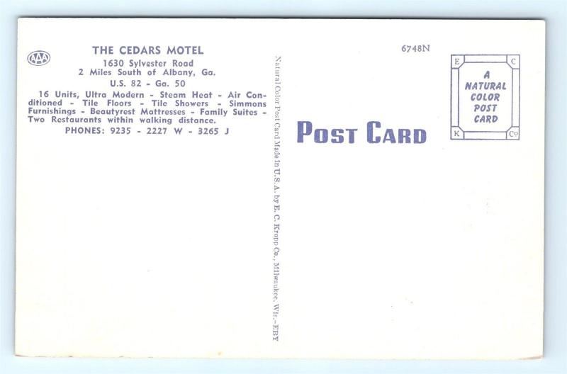 Postcard GA Albany Cedar Motel Cottages Vintage Linen L08