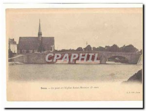 Sens Old Postcard Bridge and & # 39eglise Saint Maurice (2nd view)