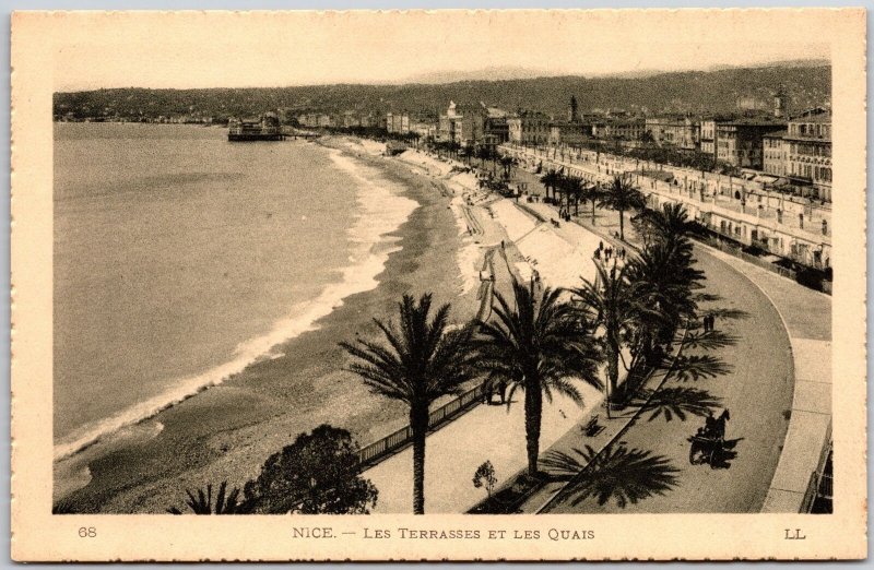 Les Terrasses Et Les Quais Nice France Palms Boardwalk Buildings Postcard