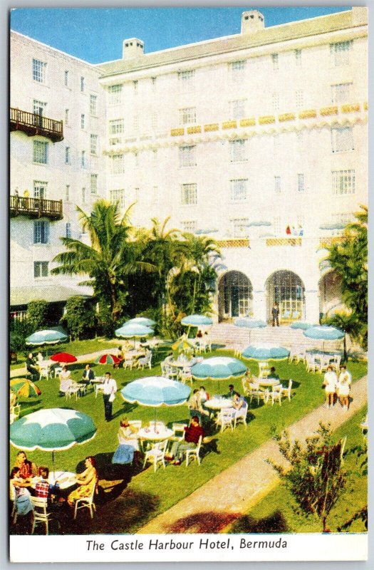 Vtg Bermuda Castle Harbour Hotel Garden Terrace Palm Walk 1950s View Postcard
