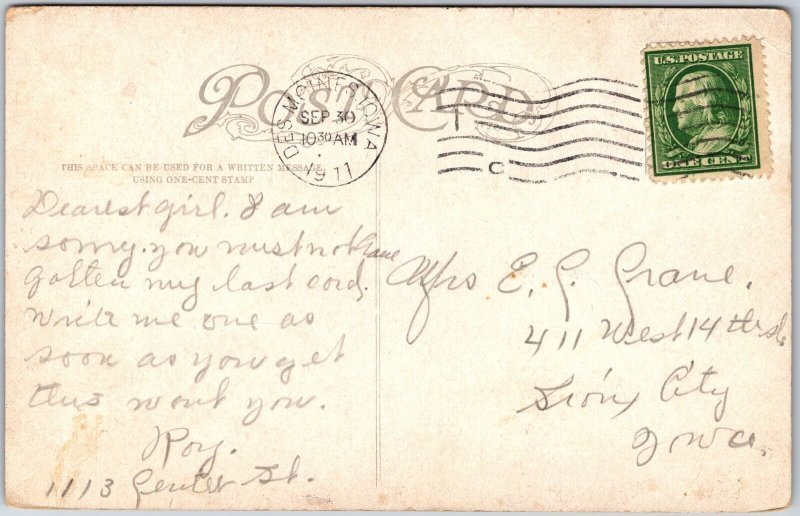 1911 Post Office Des Moines Iowa IA Postal Service Building Posted Postcard