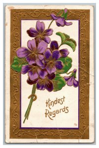 1910 Postcard Kindest Regards Vintage Standard View Embossed Flowers Card