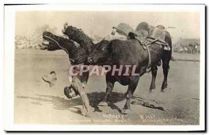 Postcard Old Wild West Cowboy Indian Sharkey The famous Bucking Bull Rodeo Bull