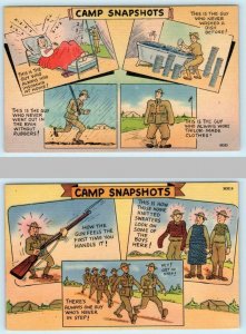 2 Military Postcards CAMP SNAPSHOTS ca 1940s WWII Era Comic Linens